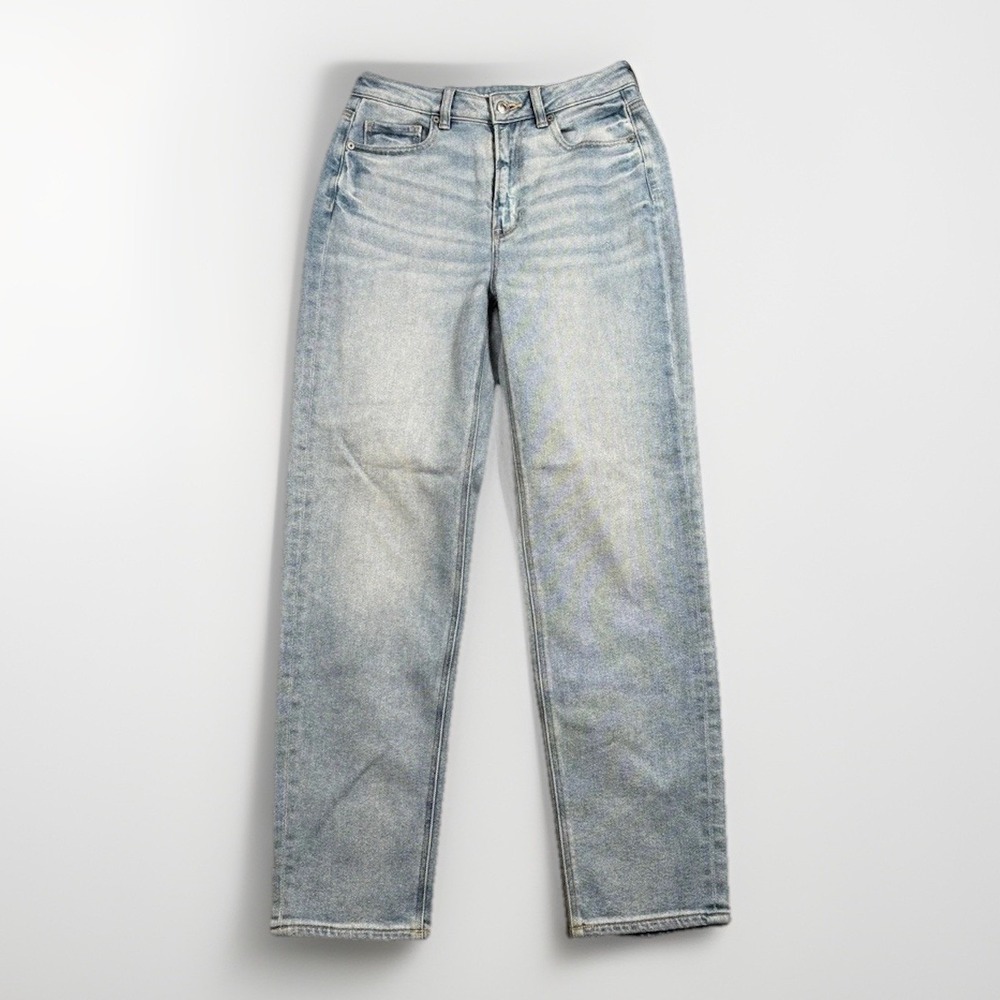 American Eagle Mom Straight Jeans Womens 4 Blue Light Wash High Rise Stretch